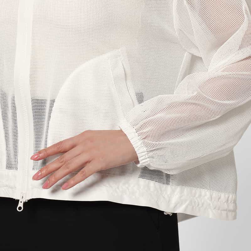 BARNEYS NEW YORK ウォッシャブル メッシュ素材ジップアップパーカー WHITE