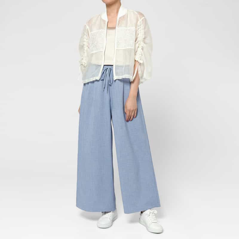 BARNEYS NEW YORK ウォッシャブル レースドッキング シアー素材ショートブルゾン WHITE