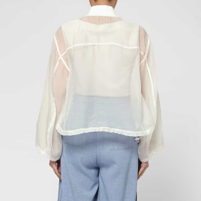 BARNEYS NEW YORK ウォッシャブル レースドッキング シアー素材ショートブルゾン WHITE