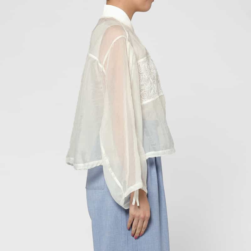 BARNEYS NEW YORK ウォッシャブル レースドッキング シアー素材ショートブルゾン WHITE