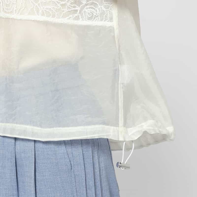 BARNEYS NEW YORK ウォッシャブル レースドッキング シアー素材ショートブルゾン WHITE