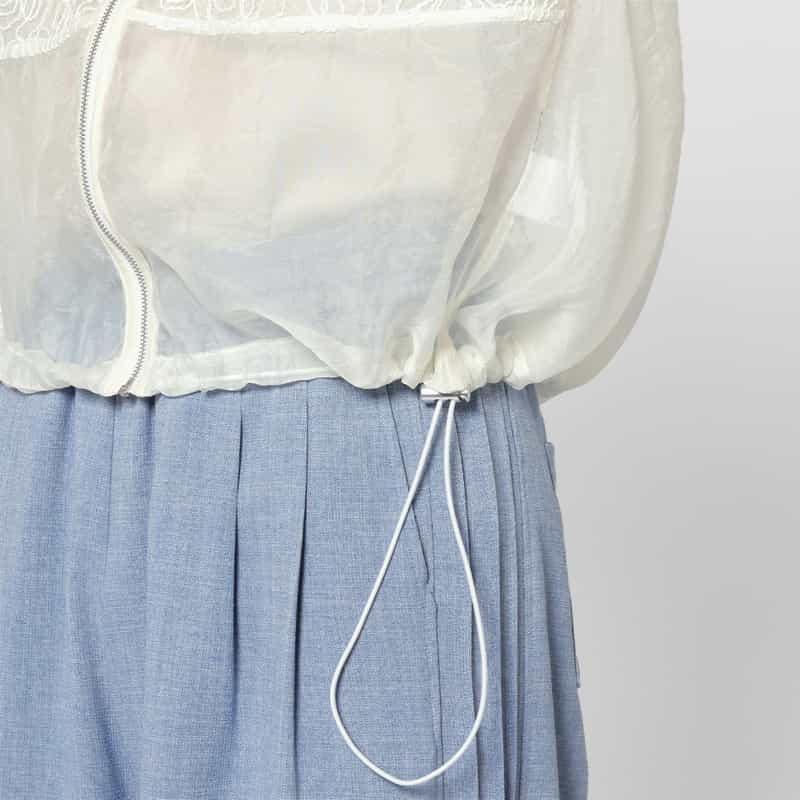 BARNEYS NEW YORK ウォッシャブル レースドッキング シアー素材ショートブルゾン WHITE