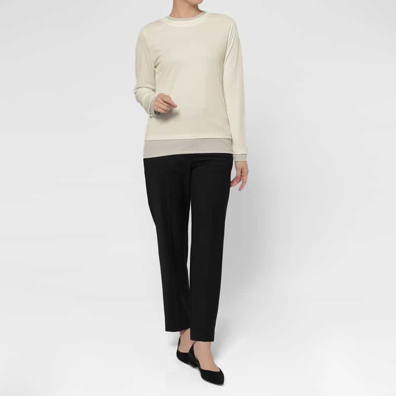 BARNEYS NEW YORK ウォッシャブル レイヤードデザインリブカットソー WHITE