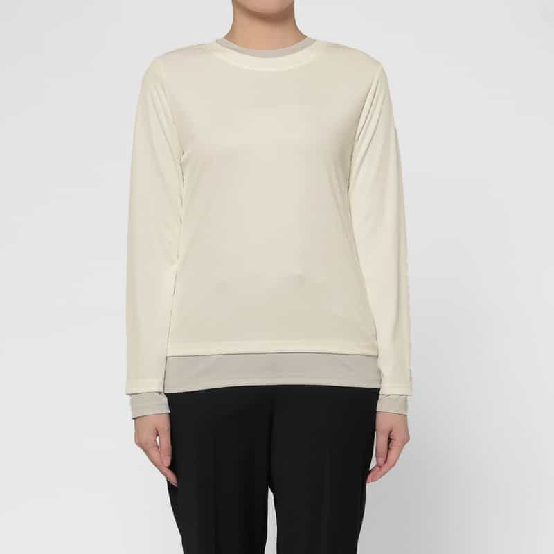 BARNEYS NEW YORK ウォッシャブル レイヤードデザインリブカットソー WHITE