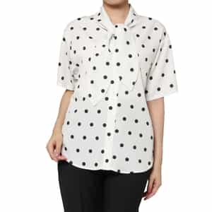 ウォッシャブル ドット柄ボウタイブラウス