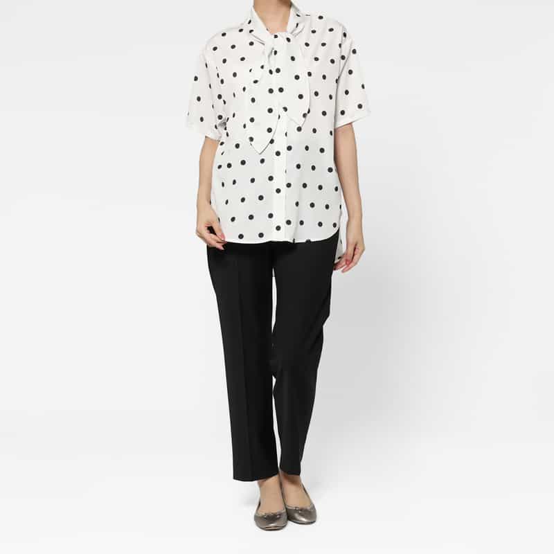 BARNEYS NEW YORK ウォッシャブル ドット柄ボウタイブラウス OFF WHITE