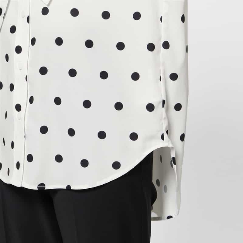 BARNEYS NEW YORK ウォッシャブル ドット柄ボウタイブラウス OFF WHITE