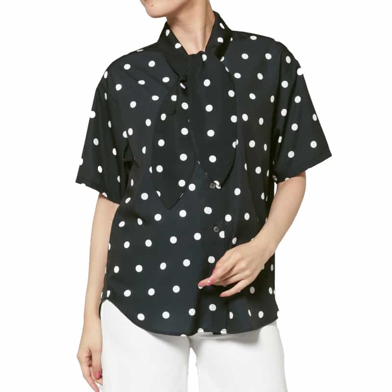 BARNEYS NEW YORK ウォッシャブル ドット柄ボウタイブラウス BLACK