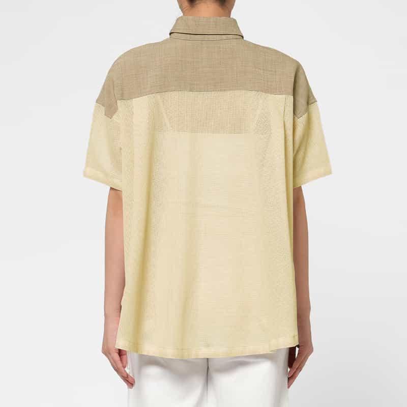 BARNEYS NEW YORK ウォッシャブル 異素材コンビネーション サファリシャツ BEIGE