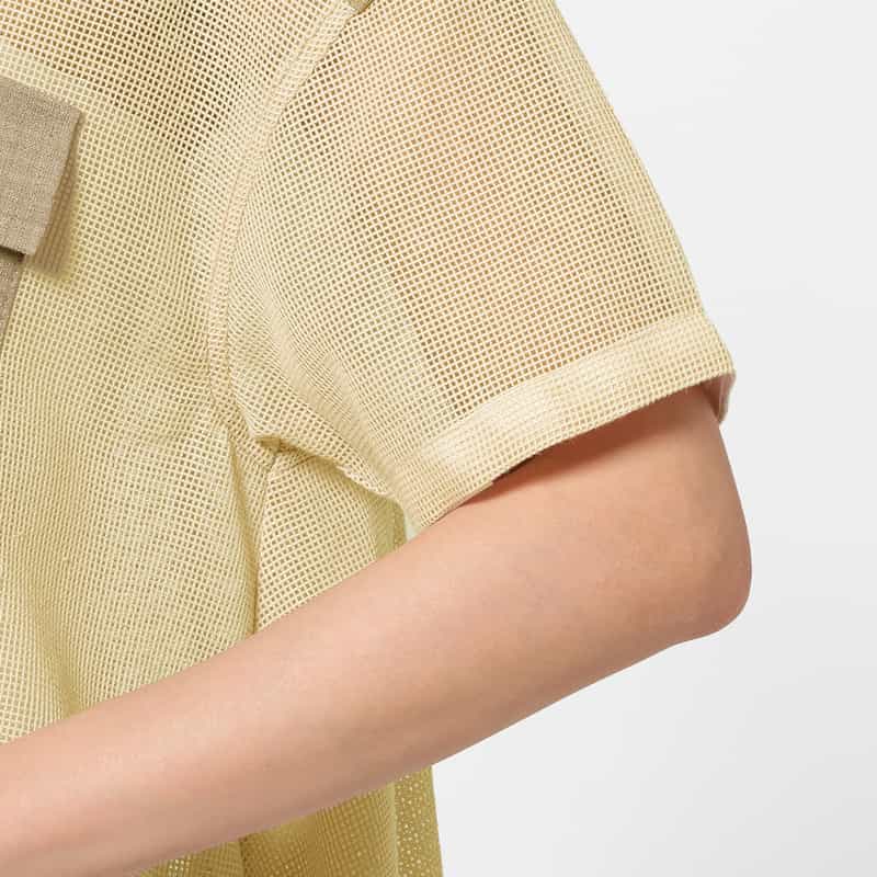 BARNEYS NEW YORK ウォッシャブル 異素材コンビネーション サファリシャツ BEIGE