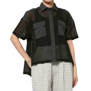 ウォッシャブル 異素材コンビネーション サファリシャツ