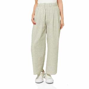 ウォッシャブル シアサッカー素材チェック柄ドローストリングワイドパンツ