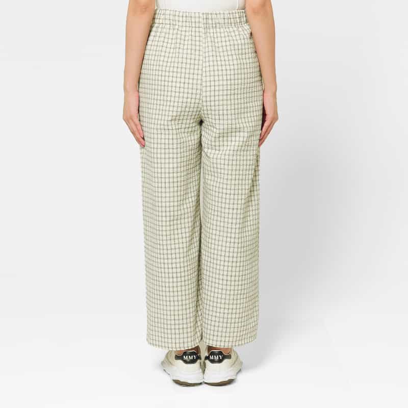 BARNEYS NEW YORK ウォッシャブル シアサッカー素材チェック柄ドローストリングワイドパンツ OFF WHITE