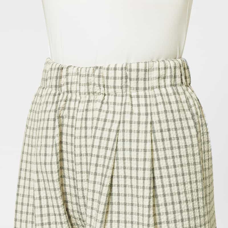 BARNEYS NEW YORK ウォッシャブル シアサッカー素材チェック柄ドローストリングワイドパンツ OFF WHITE