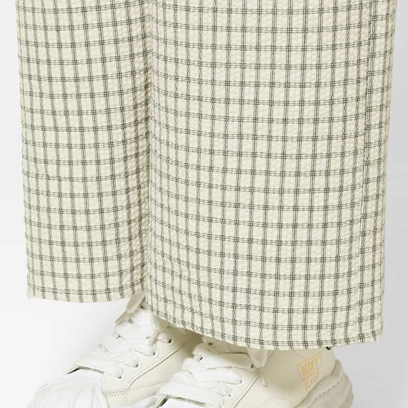 BARNEYS NEW YORK ウォッシャブル シアサッカー素材チェック柄ドローストリングワイドパンツ OFF WHITE