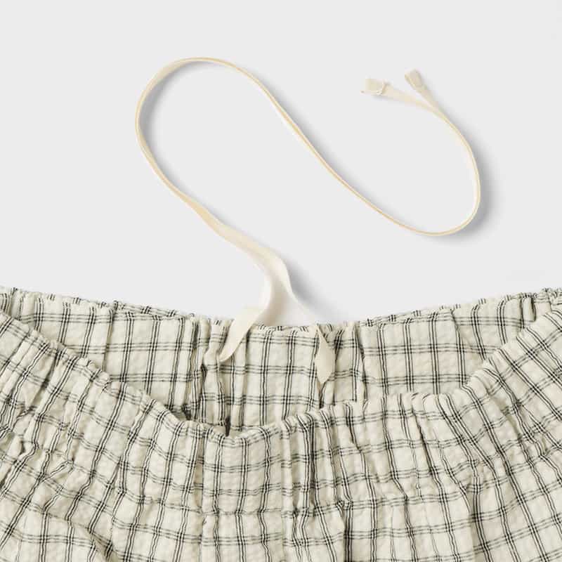 BARNEYS NEW YORK ウォッシャブル シアサッカー素材チェック柄ドローストリングワイドパンツ OFF WHITE