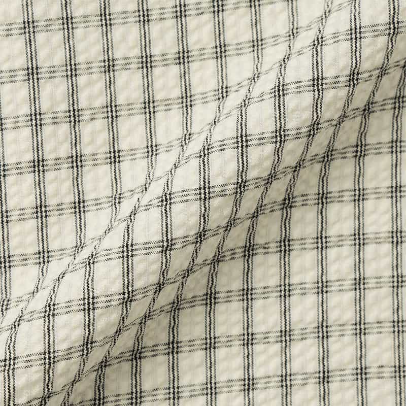 BARNEYS NEW YORK ウォッシャブル シアサッカー素材チェック柄ドローストリングワイドパンツ OFF WHITE