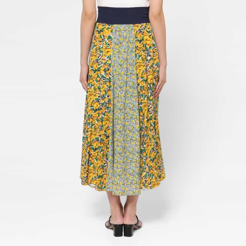 BARNEYS NEW YORK ウォッシャブル コンビネーションフラワープリントロングスカート YELLOW