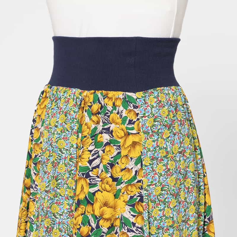 BARNEYS NEW YORK ウォッシャブル コンビネーションフラワープリントロングスカート YELLOW