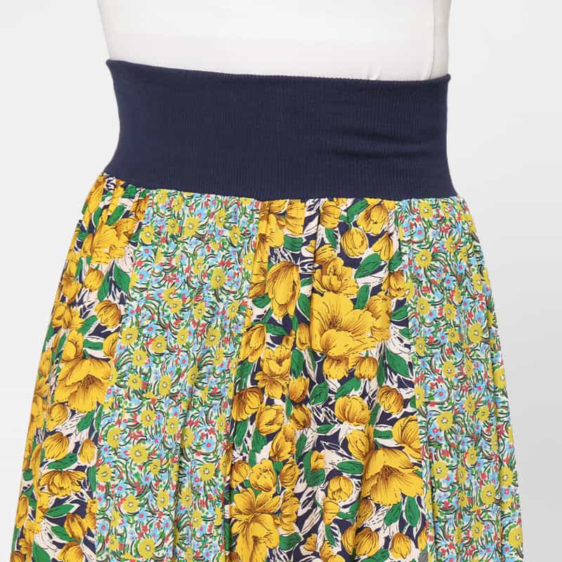 BARNEYS NEW YORK ウォッシャブル コンビネーションフラワープリントロングスカート YELLOW