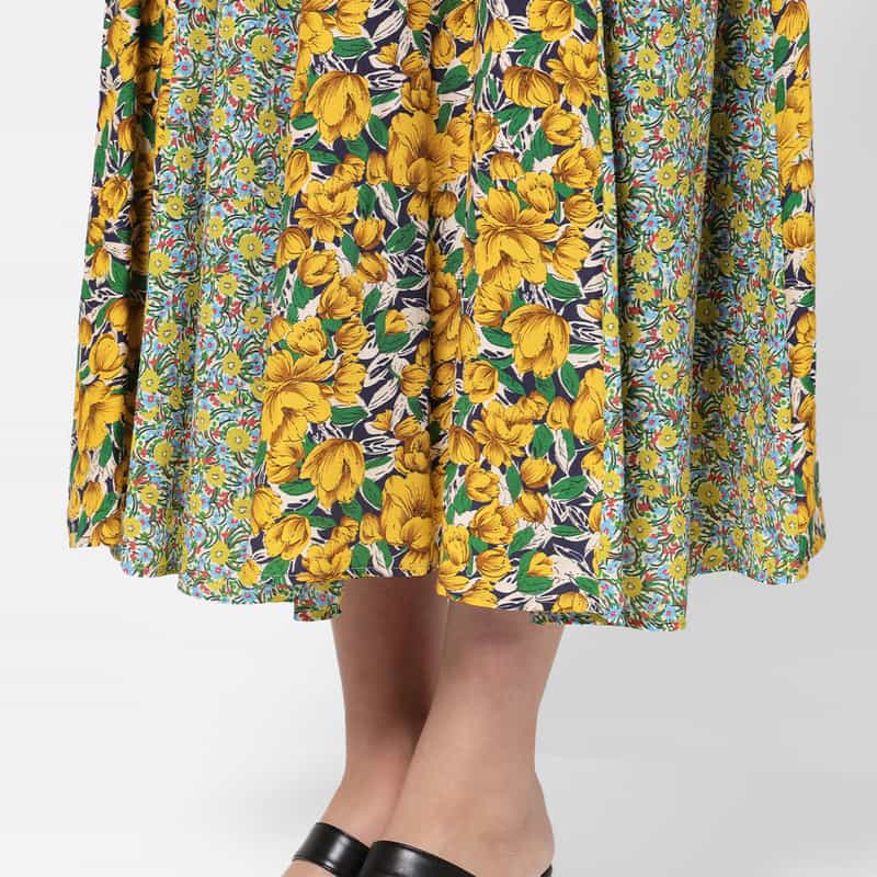 BARNEYS NEW YORK ウォッシャブル コンビネーションフラワープリントロングスカート YELLOW