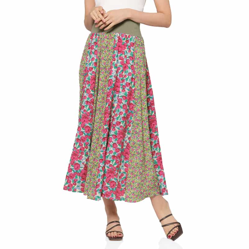 BARNEYS NEW YORK ウォッシャブル コンビネーションフラワープリントロングスカート PINK