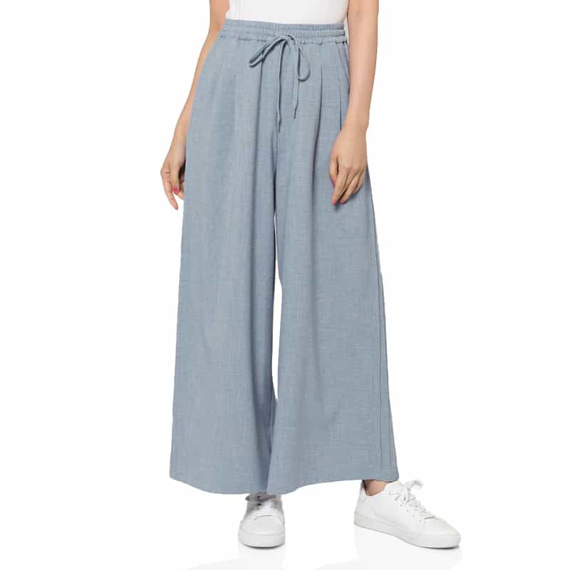 BARNEYS NEW YORK ウォッシャブル サイドタック入り ドローストリングワイドパンツ BLUE