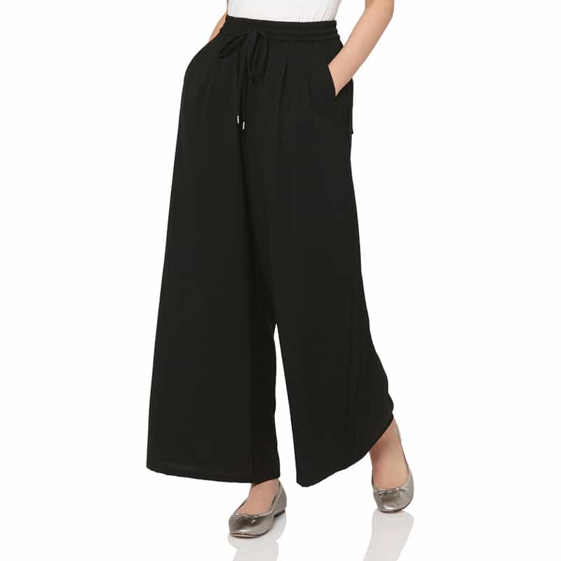 BARNEYS NEW YORK ウォッシャブル サイドタック入り ドローストリングワイドパンツ BLACK