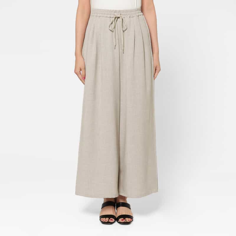 BARNEYS NEW YORK ウォッシャブル サイドタック入り ドローストリングワイドパンツ LIGHT GRAY