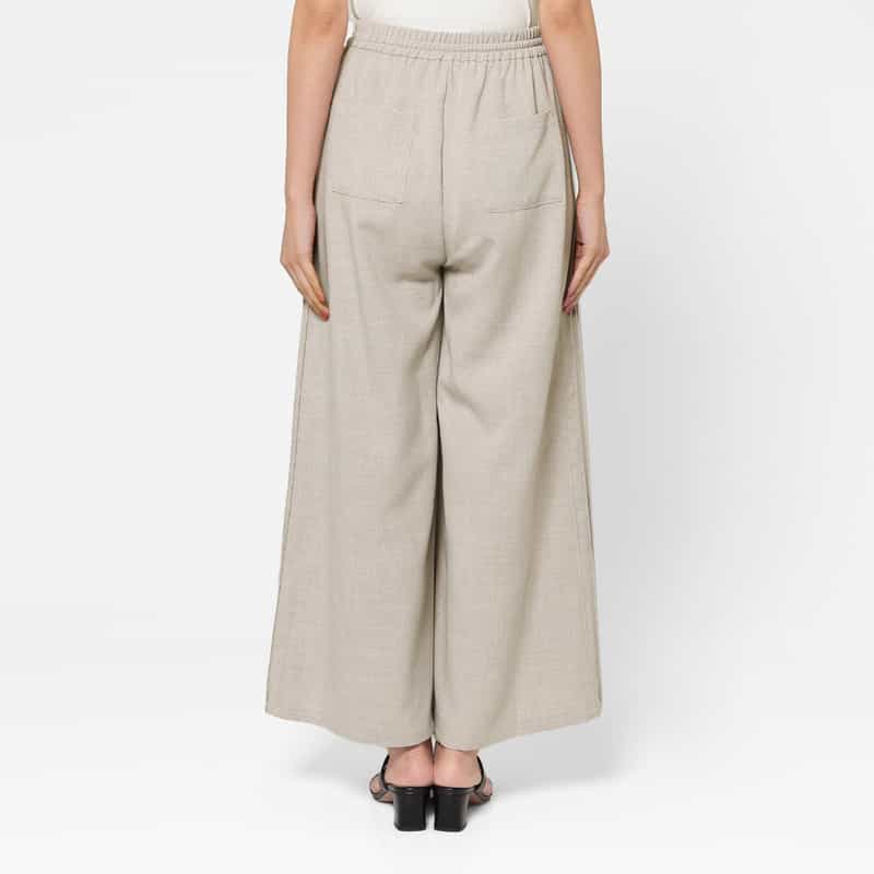 BARNEYS NEW YORK ウォッシャブル サイドタック入り ドローストリングワイドパンツ LIGHT GRAY