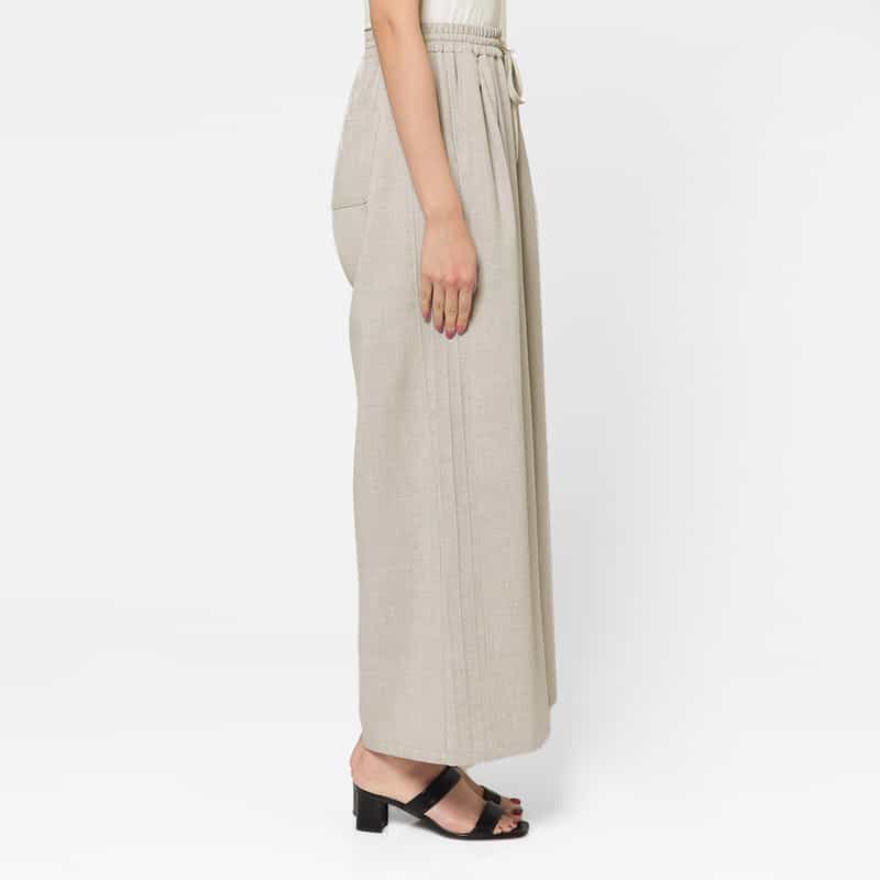 BARNEYS NEW YORK ウォッシャブル サイドタック入り ドローストリングワイドパンツ LIGHT GRAY
