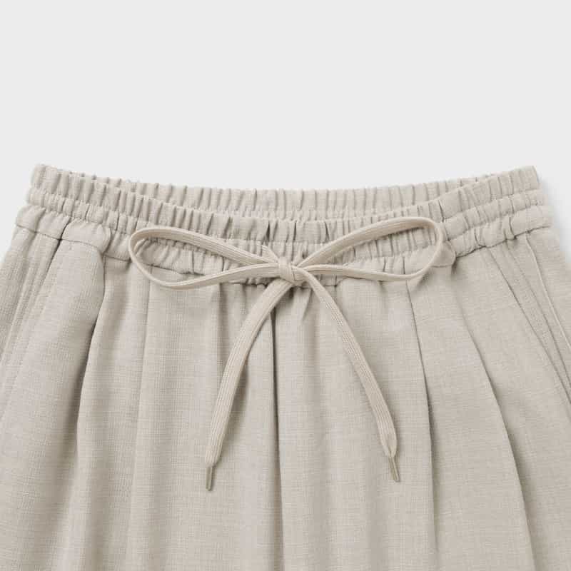 BARNEYS NEW YORK ウォッシャブル サイドタック入り ドローストリングワイドパンツ LIGHT GRAY