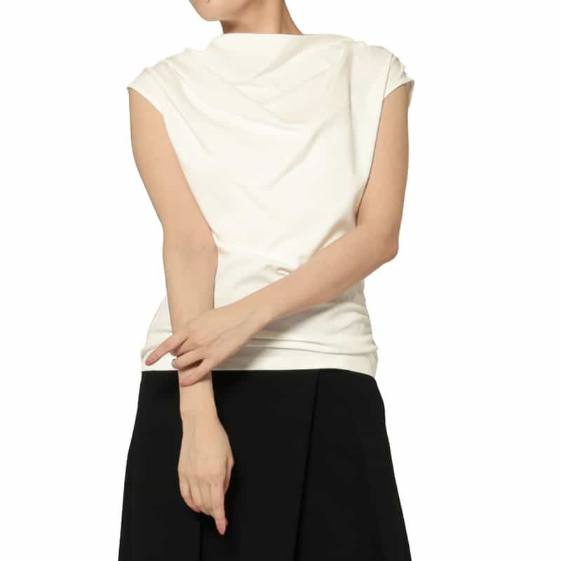 BARNEYS NEW YORK ウォッシャブル コットン ギャザーカットソー WHITE