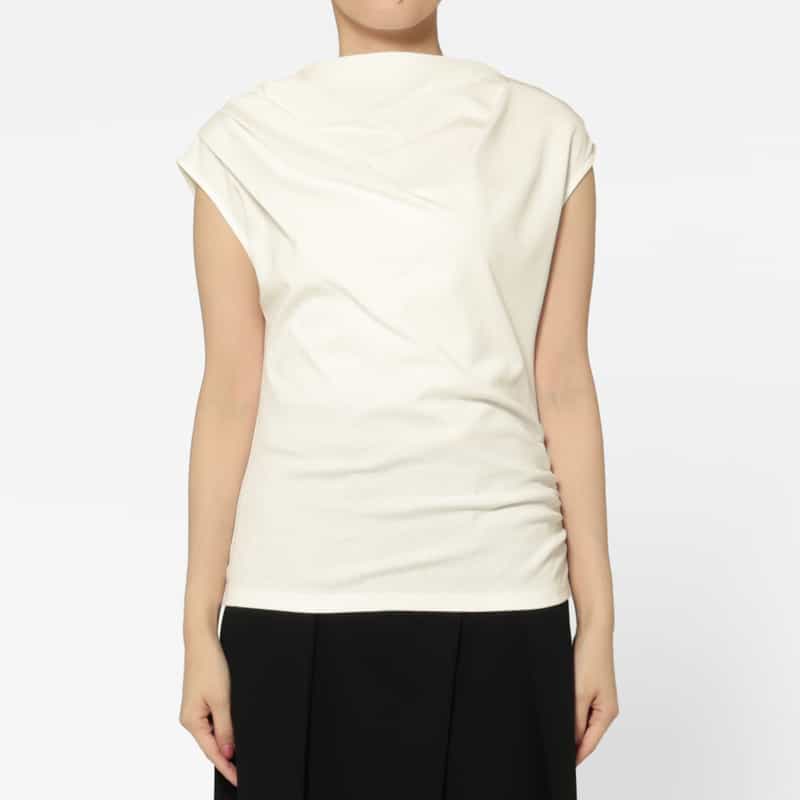 BARNEYS NEW YORK ウォッシャブル コットン ギャザーカットソー WHITE