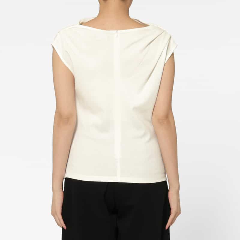 BARNEYS NEW YORK ウォッシャブル コットン ギャザーカットソー WHITE