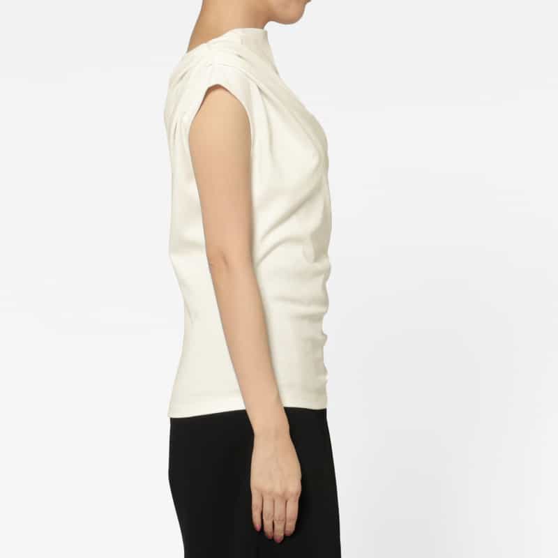 BARNEYS NEW YORK ウォッシャブル コットン ギャザーカットソー WHITE