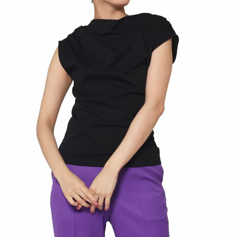 BARNEYS NEW YORK ウォッシャブル コットン ギャザーカットソー BLACK