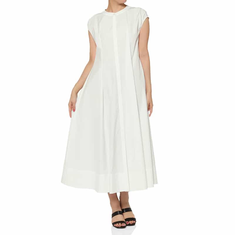 BARNEYS NEW YORK ウォッシャブル バンドカラーシャツドレス WHITE