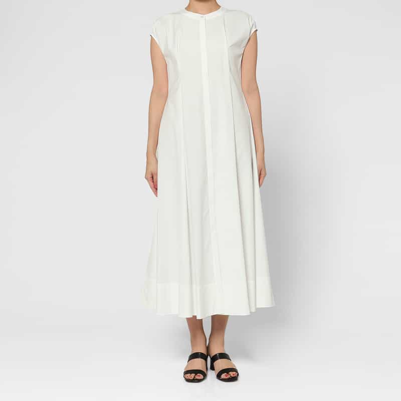 BARNEYS NEW YORK ウォッシャブル バンドカラーシャツドレス WHITE