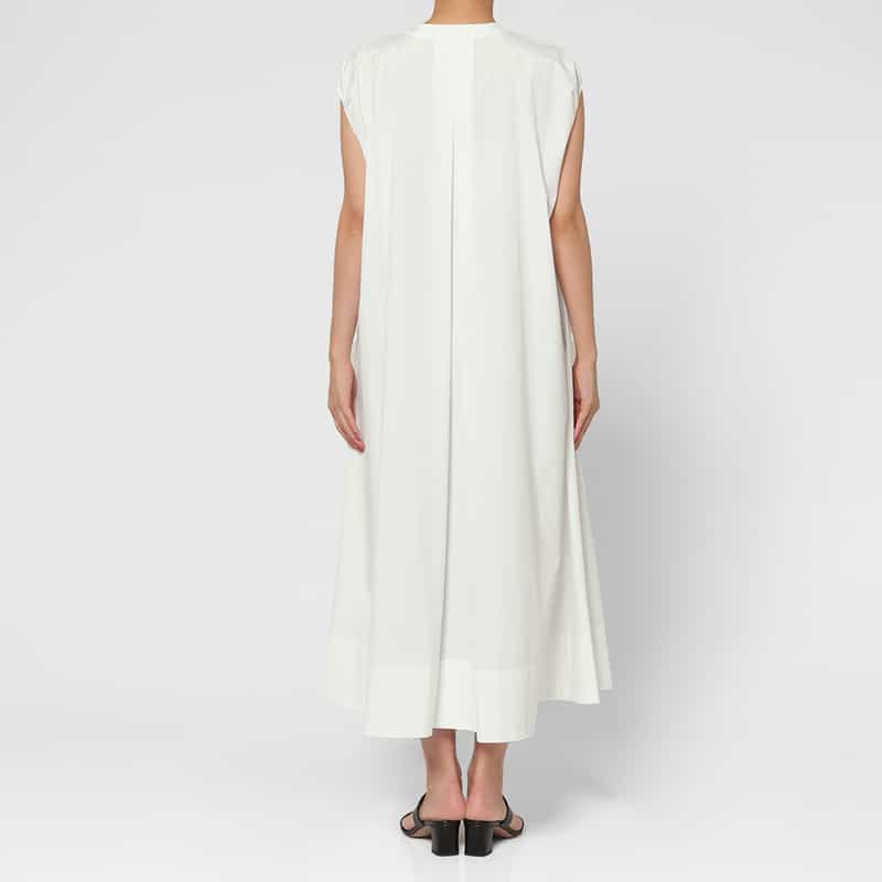 BARNEYS NEW YORK ウォッシャブル バンドカラーシャツドレス WHITE