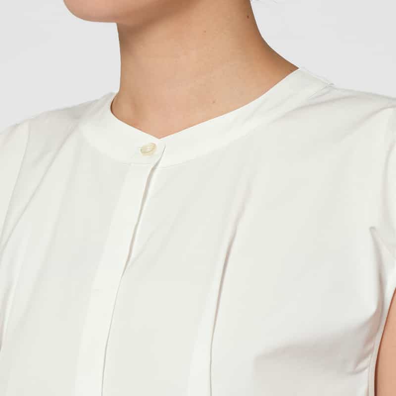 BARNEYS NEW YORK ウォッシャブル バンドカラーシャツドレス WHITE