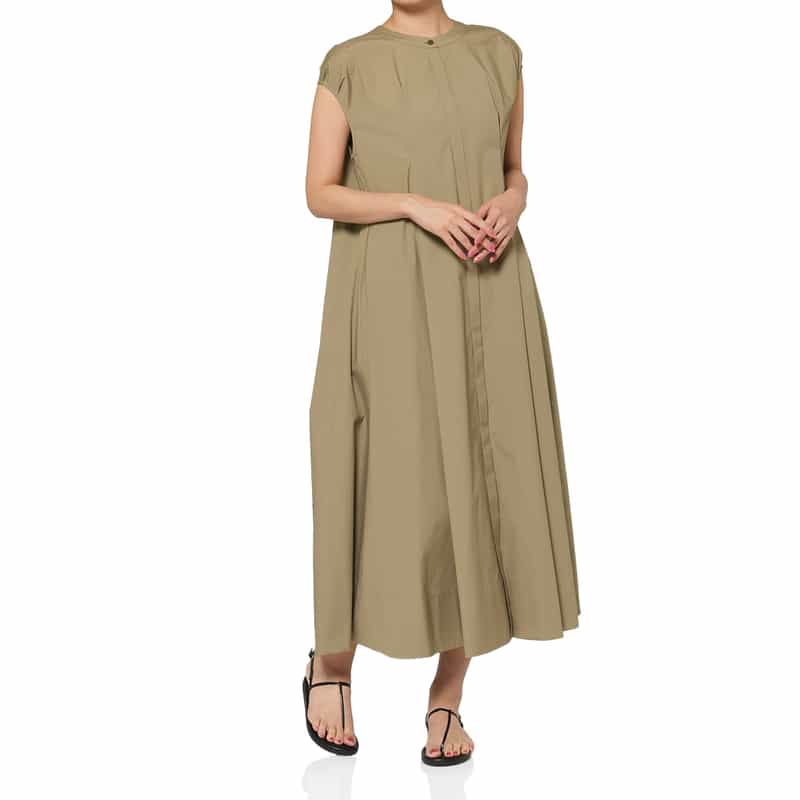 BARNEYS NEW YORK ウォッシャブル バンドカラーシャツドレス LT BEIGE