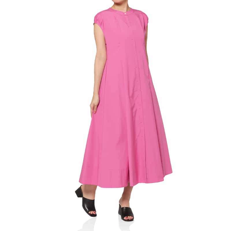 BARNEYS NEW YORK ウォッシャブル バンドカラーシャツドレス PINK