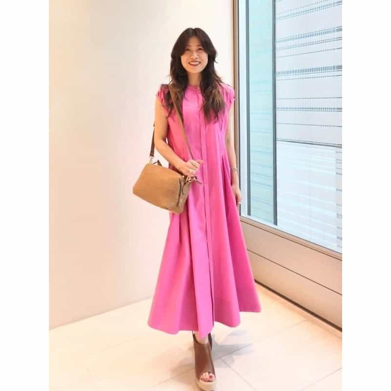 BARNEYS NEW YORK ウォッシャブル バンドカラーシャツドレス PINK