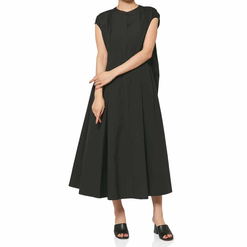 BARNEYS NEW YORK ウォッシャブル バンドカラーシャツドレス BLACK