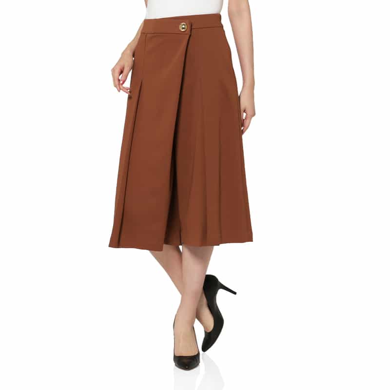 BARNEYS NEW YORK ウォッシャブル ゴールドボタン キュロットパンツ BROWN