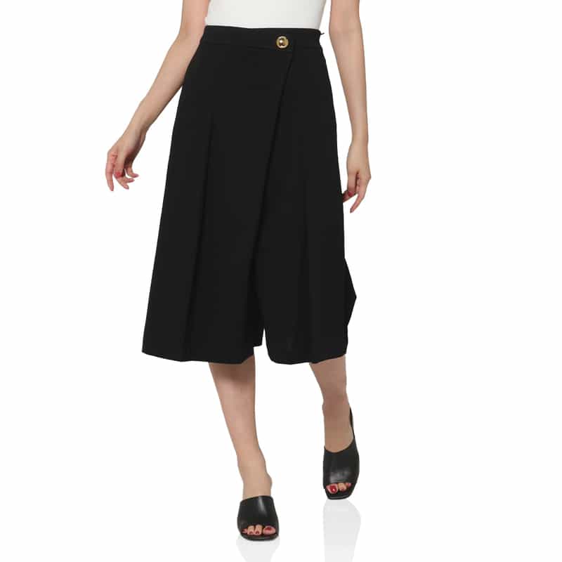 BARNEYS NEW YORK ウォッシャブル ゴールドボタン キュロットパンツ BLACK