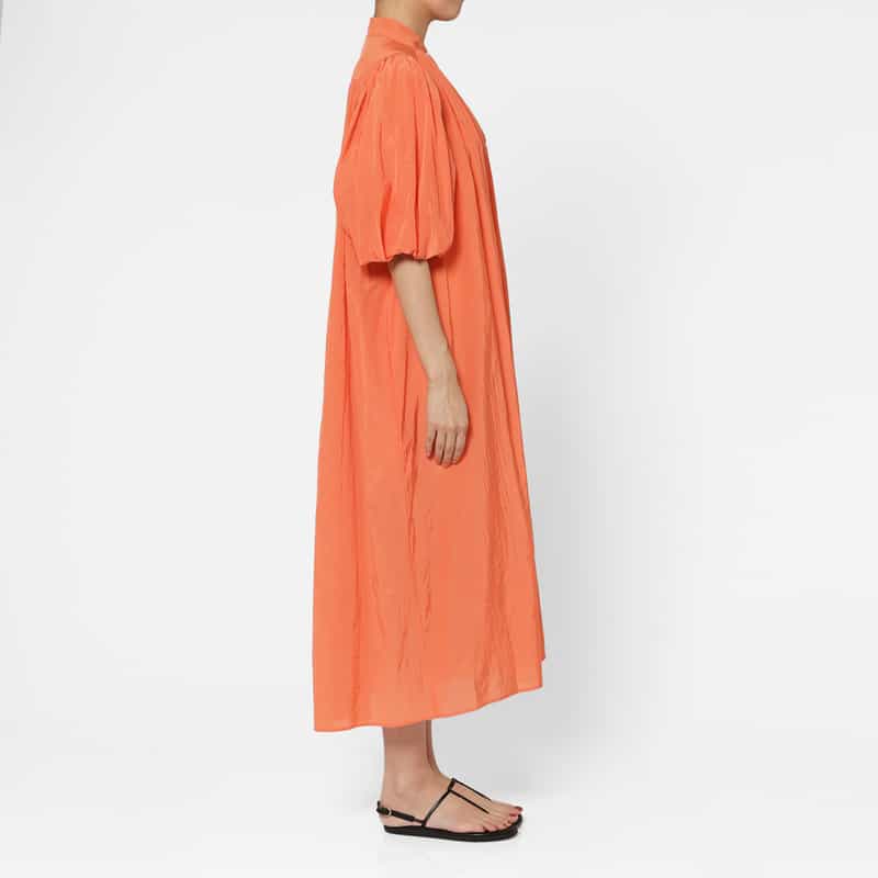 BARNEYS NEW YORK ウォッシャブル ボリュームスリーブ シャツドレス ORANGE