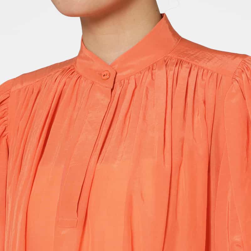 BARNEYS NEW YORK ウォッシャブル ボリュームスリーブ シャツドレス ORANGE