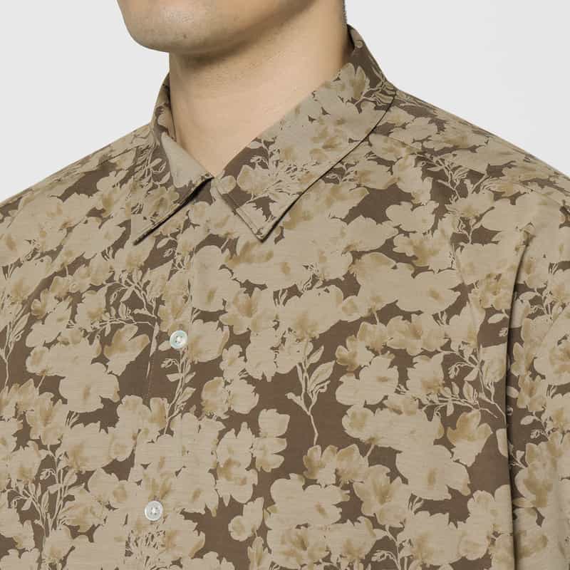 KANEMASA PHIL. KANEMASA PHIL.＜カネマサフィル＞ バーニーズ　ニューヨーク限定 リーフ柄オープンカラーシャツ YELLOW